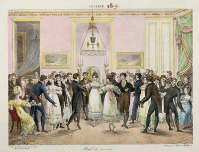 Ein Gesellschaftsball, graviert von Charles Etienne Pierre Motte (1785-1836), 1819 von Hippolyte Lecomte